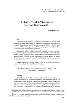 İttihat ve Terakki Y&ouml;netimi ve Gayrim&uuml;slim Cemaatler*