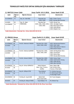 teknoloji fak&uuml;ltesi ortak dersler i&ccedil;in arasınav tarihleri