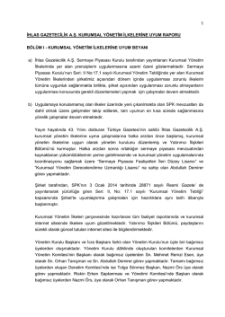 Kurumsal Y&ouml;netim İlkelerine Uyum Raporu