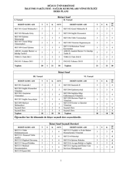 Sağlık Kurumları Y&ouml;neticiliği B&ouml;l&uuml;m&uuml; &Ouml;ğretim Planı