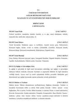 İş Sağlığı ve G&uuml;venliği Ders İ&ccedil;erikleri