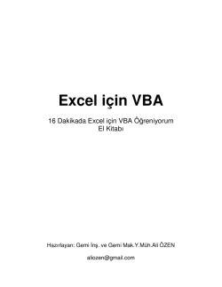 Excel i&ccedil;in VBA - 16 Dakikada VBA &Ouml;ğreniyorum El Kitabı