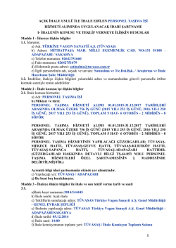 1 a&ccedil;ık ihale usul&uuml; ile ihale edilen personel taşıma işi hizmeti