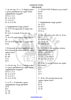 Tam Sayılar Cevaplı Test