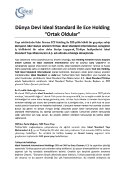 D&uuml;nya Devi Ideal Standard ile Ece Holding &ldquo;Ortak Oldular&rdquo;