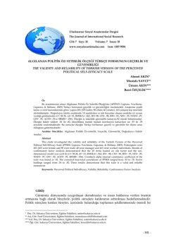 algılanan politik öz-yeterlik ölçeği türkçe formunun geçerlik ve