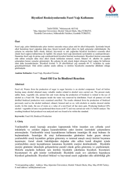 Biyodizel Reaksiyonlarında Fuzel Yağı Kullanımı Fusel Oil Use In