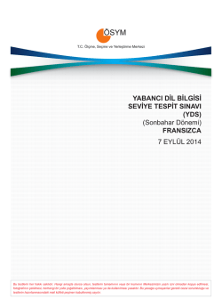 (YDS) (Sonbahar D&ouml;nemi) FRANSIZCA 7 EYL&Uuml;L 2014