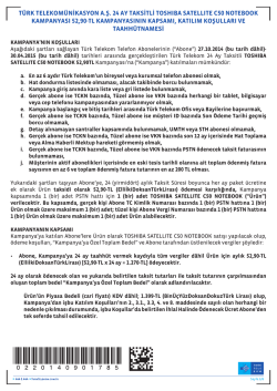 türk telekomünikasyon a.ş. 24 ay taksitli toshıba satellıte c50
