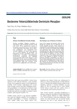 Beslenme Yetersizliklerinde Derimizin Mesajları Yard