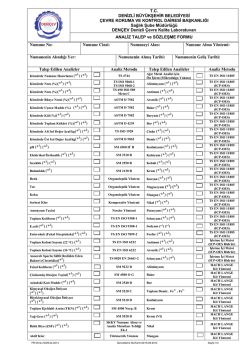 Analiz Talep S&ouml;zleşme Formu - Denizli &Ccedil;evre Kalite Laboratuvarı