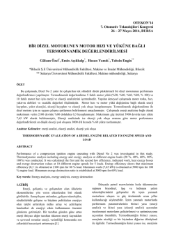 bir dizel motorunun motor hızı ve yüküne bağlı