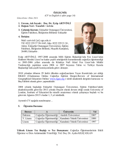 Do&ccedil;.Dr. Ey&uuml;p Artvinli - Eskişehir Osmangazi &Uuml;niversitesi Eğitim