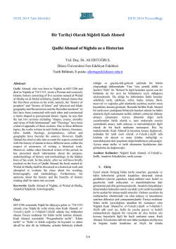 Bir Tarih&ccedil;i Olarak Niğdeli Kadı Ahmed Qadhi Ahmad of Nighda as a