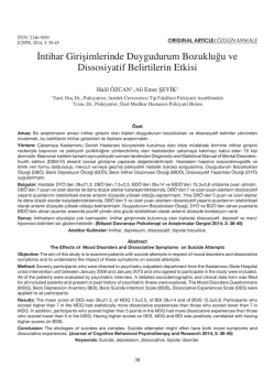 İntihar Girişimlerinde Duygudurum Bozukluğu ve
