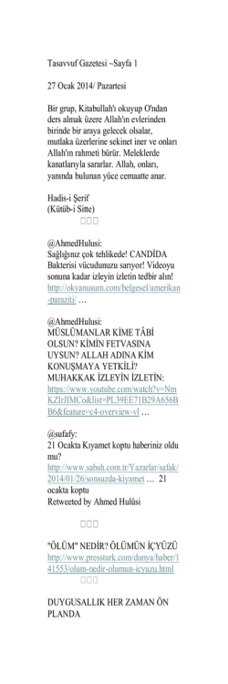 Tasavvuf Gazetesi ~Sayfa 1 27 Ocak 2014