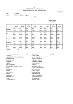 Sayı : 121.02/611 Konu : Haftalık Ders Dağıtım Programı 1 09:00 2