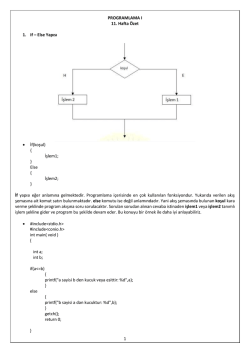 1 PROGRAMLAMA I 11. Hafta &Ouml;zet 1. If &ndash; Else Yapısı &bull; İf(koşul