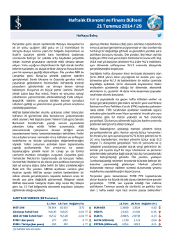 Haftalık Ekonomi ve Finans B&uuml;lteni 21 Temmuz