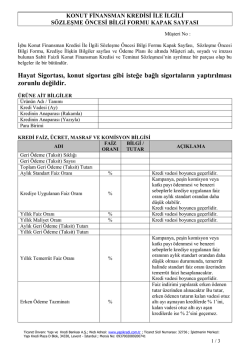 S&ouml;zleşme &Ouml;ncesi Bilgi Formu Kapak Sayfası