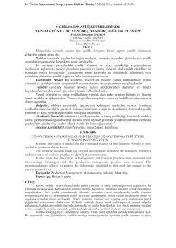 mobilya sanayi işletmelerinde yenilik y&ouml;netimi ve s&uuml;re&ccedil; yenilik&ccedil;iliği