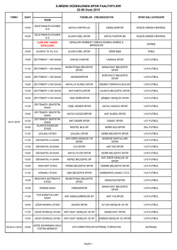 2-9 Ocak 2015 Faaliyet Programı - Antalya Gen&ccedil;lik ve Spor İl
