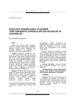 koşulsuz kendini kabul &ouml;l&ccedil;eğinin t&uuml;rk &uuml;niversite &ouml;ğrencileri