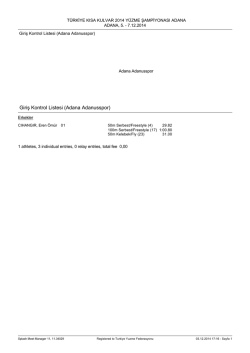 Adana Kısa Kulvar Kontrol Listeleri