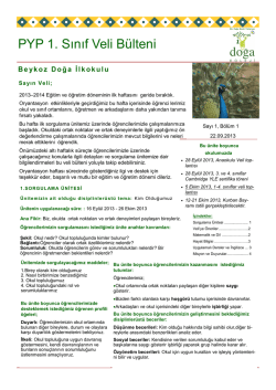 PYP 1. Sınıf Veli B&uuml;lteni