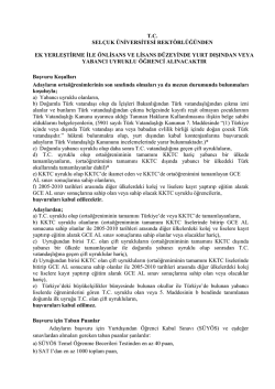 tc sel&ccedil;uk &uuml;niversitesi rekt&ouml;rl&uuml;ğ&uuml;nden ek yerleştirme ile &ouml;nlisans ve