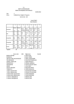Sayı : 1 Konu : Haftalık Ders Dağıtım Programı 1 2 3 4 5 6 7 Toplam