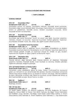 Sosyoloji B&ouml;l&uuml;m&uuml; Ders İ&ccedil;erikleri
