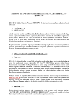 2014-&Ouml;SYS İLE &Uuml;NİVERSİTEMİZE YERLEŞEN ADAYLARIN KESİN