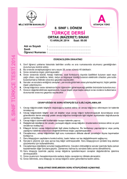 8. SINIF T&Uuml;RK&Ccedil;E TESTİ 2014