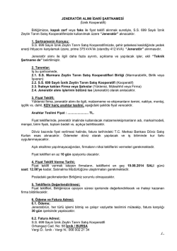 JENERAT&Ouml;R ALIMI İDARİ ŞARTNAMESİ (İznik
