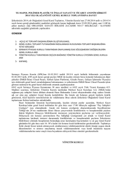 Genel Kurula &Ccedil;ağrı Metni - Te-Mapol Polimer Plastik ve İnşaat A.Ş