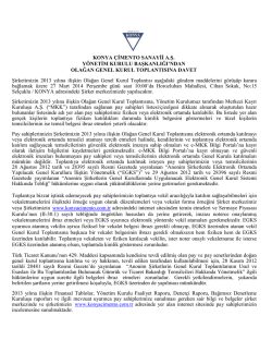 KONYA &Ccedil;İMENTO SANAYİİ A.Ş. Y&Ouml;NETİM KURULU