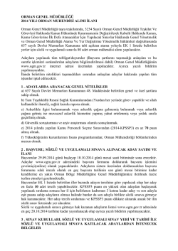 ORMAN GENEL M&Uuml;D&Uuml;RL&Uuml;Ğ&Uuml; 2014 YILI ORMAN MUHENDİSİ
