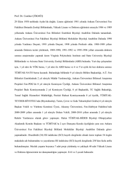 Prof. Dr. Cumhur &Ccedil;&Ouml;KM&Uuml;Ş Ankara &Uuml;niversitesi Fen Fak&uuml;ltesi