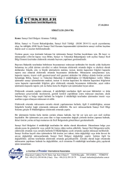27.10.2014 Sanayi Sicil Belgesi Alınması Tebliği