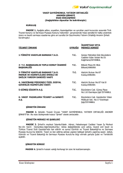Esas S&ouml;zleşme Sayfa 1 - Vakıf Gayrimenkul Yatırım Ortaklığı