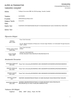 Yrd. Do&ccedil;. Dr. Alper ALTINANAHTAR - İktisat