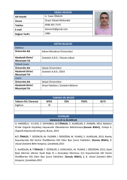 KİŞİSEL BİLGİLER Adı Soyadı A. Taner &Ouml;NALDI &Uuml;nvan Ziraat