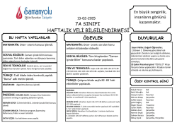 7A SINIFI HAFTALIK VELİ BİLGİLENDİRMESİ &ldquo;