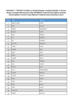 20/04/2015 - 17/05/2015 Tarihleri Arasında Kuşadası Anadolu