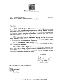 Saym Rektor, Tiirkiye Bilimler Akademisi (TUBA)nin kuru1u