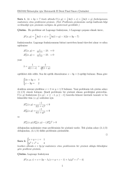 EKO162 İktisatçılar için Matematik II Dersi Final Sınavı Çözümleri