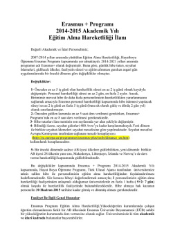 2014-2015 Eğitim Alma Hareketliliği Duyurusu İ&ccedil;in Tıklayınız