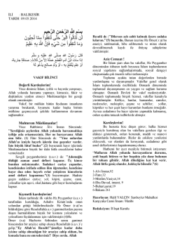 09.05.2014 Tarihli Hutbe : VAKIF BİLİNCİ