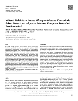 Y&uuml;ksek Riskli Kasa İnvaze Olmayan Mesane Kanserinde Erken